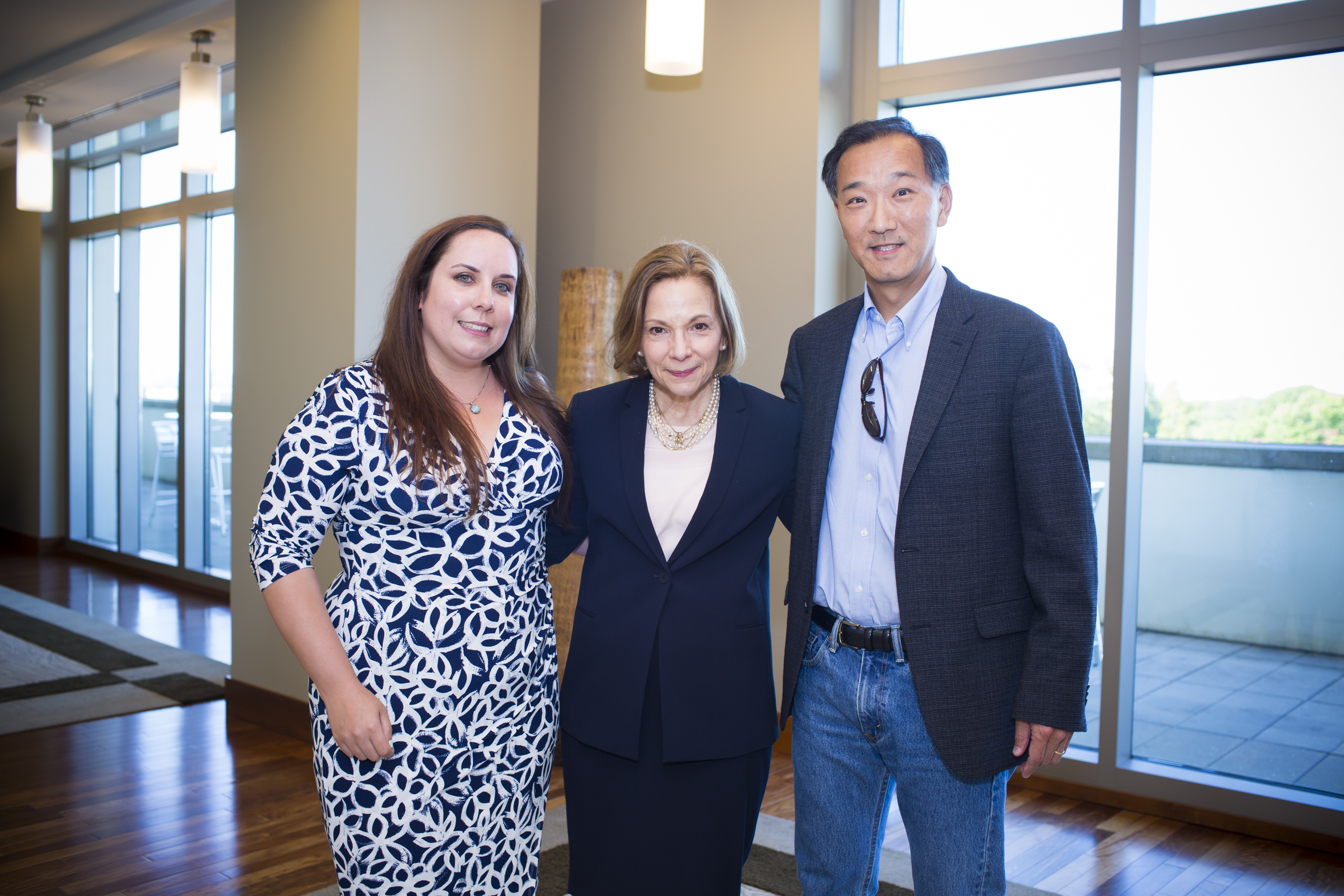 Photo of Michelle Marie Giddens, Dean Lisa Tedesco and Professor Ken Ono