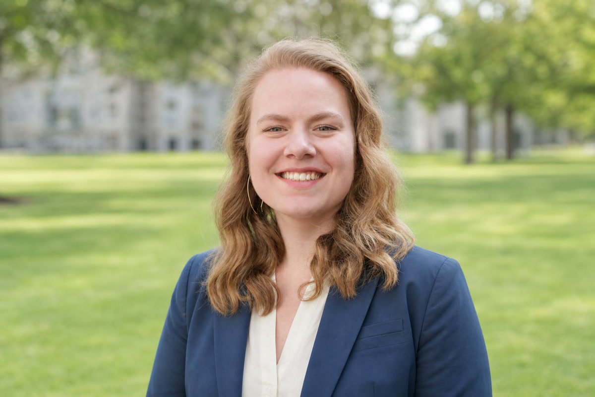 Rachel Clohan, an Emory economics master's graduate, outside on campus.
